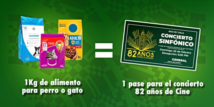 1 kg de croquetas empaquetadas es igual a 1 boleto para la Gran Noche de Gala, a beneficio de asociaciones civiles que ayudan a perros y gatos en situación de calle.