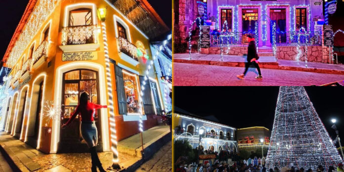 Luces de colores para adornar la navidad de un pueblo mágico.